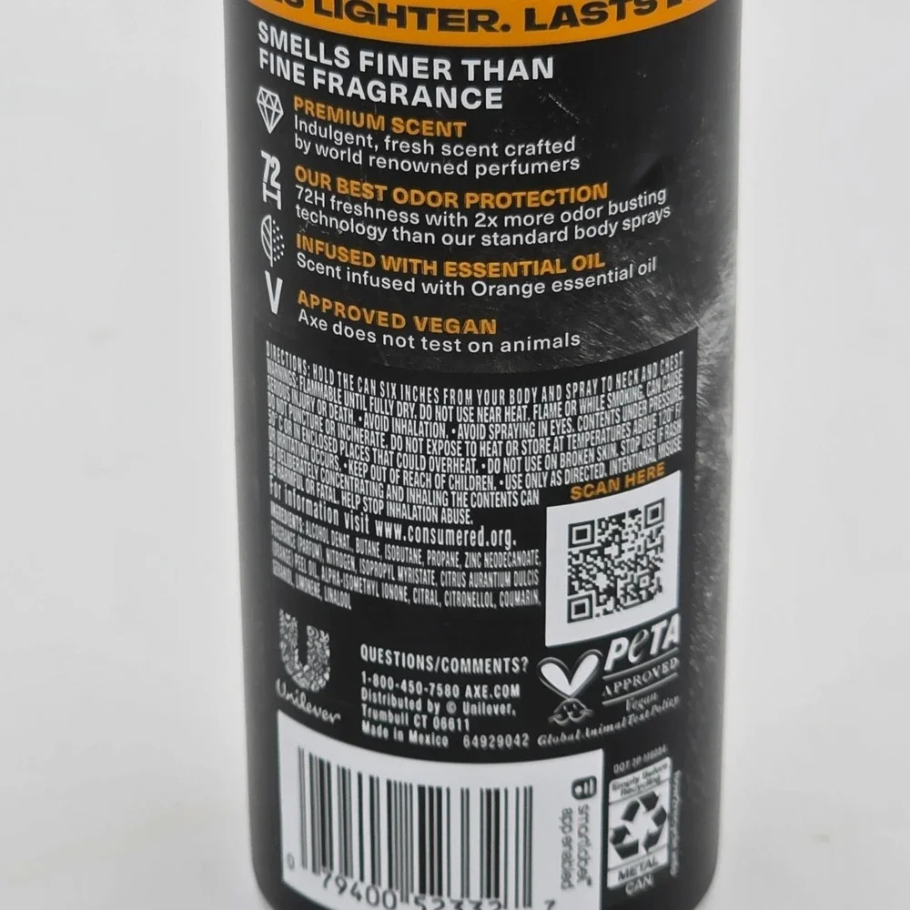 Axe Fine Fragrance Men's Deodorant Body Spray Vanilla Aluminum Free 2.9oz (2 Pk)